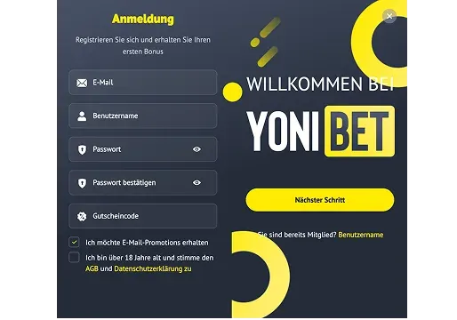 Yonibet Anmeldung